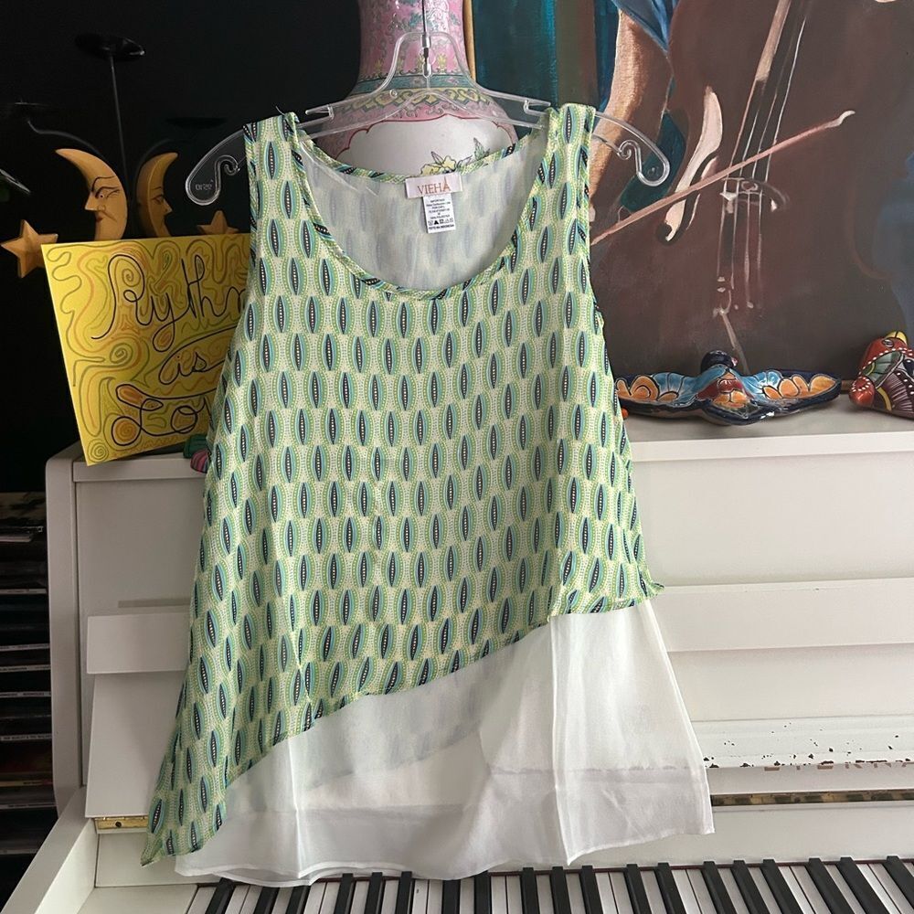 Light Green Patterned Layered Tank Top